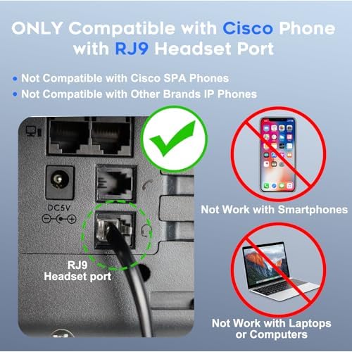 MKJ Cisco Telephone Headset with Microphone Noise Canceling Corded RJ9 Call Center Office Phone Headset for Cisco CP-7861 7942G 7941G 7945G 7960 7961G 7962G 7965G 7971G 7975G 8841 8861 9951 9971
