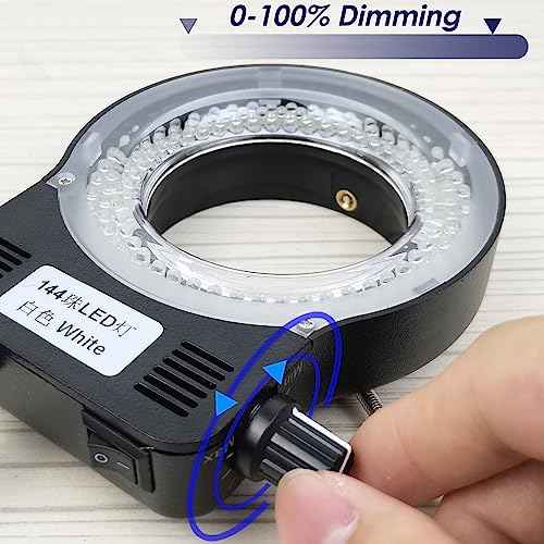 Microscope Ring Light Source 144 LED Adjustable Illuminator for Lab Stereo Microscope & Camera