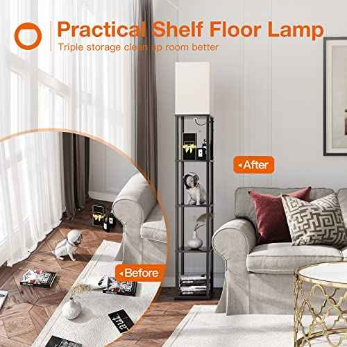 addlon Floor Lamp with Shelves, 5-Tier Modern Shelf Floor Lamp with 3CCT LED Bulb