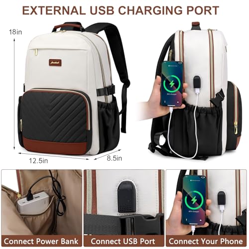 Laptop Backpack for Women Bookbag: 17 inch Work School Backpacks with Pouch Pocket for Large Capacity Cup & USB Charger College Book Bag Travel Business Nurse Teacher Bookbags Anti-theft Back Pack