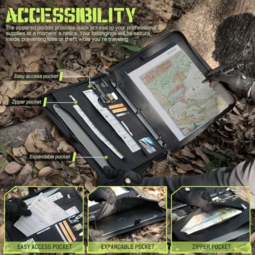 LIVANS Tactical Notebook Portfolio Padfolio Ring Binder with Zipper, Army Military Notebook Planner Contains 25 Sheets A4 Letter Paper and Detachable 3-Ring, Multi-Storage Handle Bag for Out-Work
