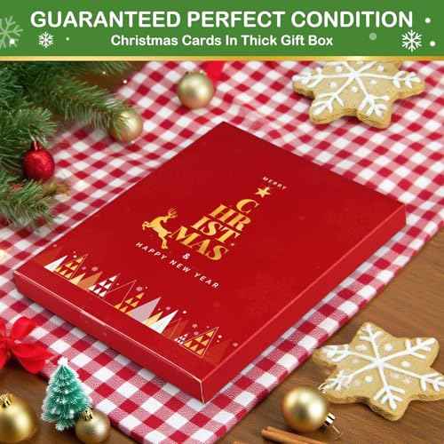 FLYAB Boxed Christmas Cards - 24 Assorted Merry Christmas Cards with Envelopes Gold Foil Holiday Gift Set for Family Friend Business