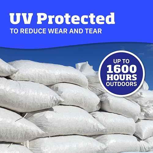 DURASACK Heavy Duty Sand Bags with Tie Strings Empty Woven Polypropylene Sand-Bags for Flood Control with 1600 Hours of UV Protection, 50 lbs Capacity, 14x26 inches, White, Pack of 50