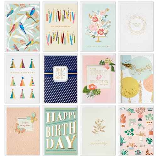 Hallmark Elegant All-Occasion Card Assortment (12 Cards with Envelopes, Refill Pack Card Organizer Box) Birthday, Thank You, Sympathy
