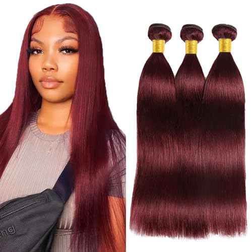 26 28 30 Inch #99J Bundles Straight Bundles Human Hair Burgundy Straight Bundle Unprocessed Brazilian Virgin Weave Hair 3 Bundle 50 Gram Per Bundle
