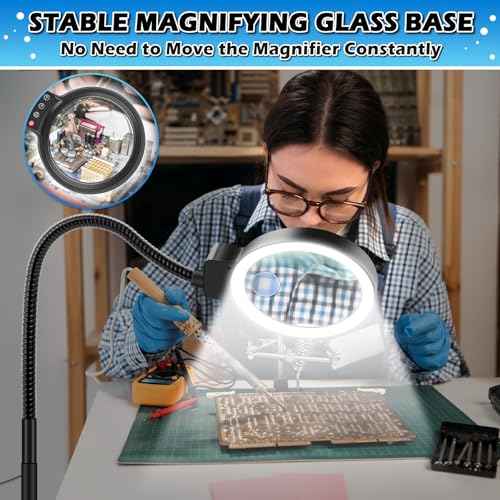30X 10X Large Floor Magnifying Glass with Light and Stand,72 LED Flexible Gooseneck Floor Magnifying Lamp,2 in 1 Lighted Magnifiers for Close Work, Sewing,Crafts,Hobbies£¨Black£©