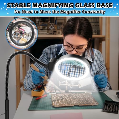 Black Large Floor Magnifying Glass with Light & Stand - 30X & 10X LED Lamp