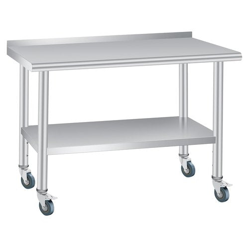 Stainless Steel Table for Prep & Work 60 x 24 Inches with Backsplash and 4 Caster Wheels Commercial Heavy Duty Kitchen Worktable with Adjustable Under Shelf for Restaurant Business Home Outdoor