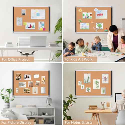 Board2by 2 Pack Cork Bulletin Board 24" x 18", Black/Sliver Aluminium Framed Corkboard, Office Board for Wall Decor, Large Wall Mounted Notice Pin Board with 36 Push Pins for School, Home & Office