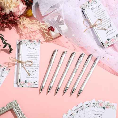 50 Sets Bridal Shower Favors for Guests Wedding Pens Bulk with Thank You Cards Bridal Shower Retractable Ballpoint Pen for Guest Gifts Game Prizes Wedding Souvenirs