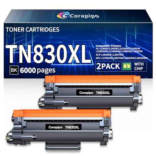 TN830XL TN 830XL 830 Toner Cartridges 2Pack Compatible Replacement for Brother TN830 XL/V/R TN830XL Toner Work with Brother HL-L2405W HL-L2460DW DCP-L2640DW HL-L2400D MFC-L2820DW £¨2 Pack£©