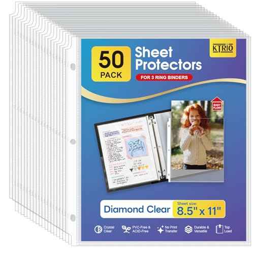 KTRIO Sheet Protectors 8.5 x 11 inch, Clear Page Protector for 3 Ring Binder, Plastic Sleeves for Binders, Top Loading Paper Sheets Document Sleeve Letter Size, Office & Home, 50 Pack