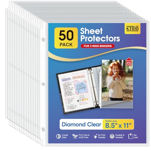 KTRIO 50 Pack 8.5 x 11 Inch Clear Sheet Protectors for 3 Ring Binders