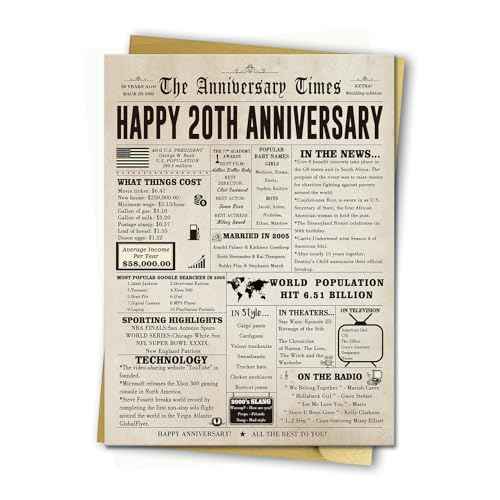 Jumbo 20th Anniversary Cards Gifts for Wife Husband Couple, Vintage 20th Wedding Anniversary Card for Him Her, Sweet 20 Year Anniversary Decorations for Women Men