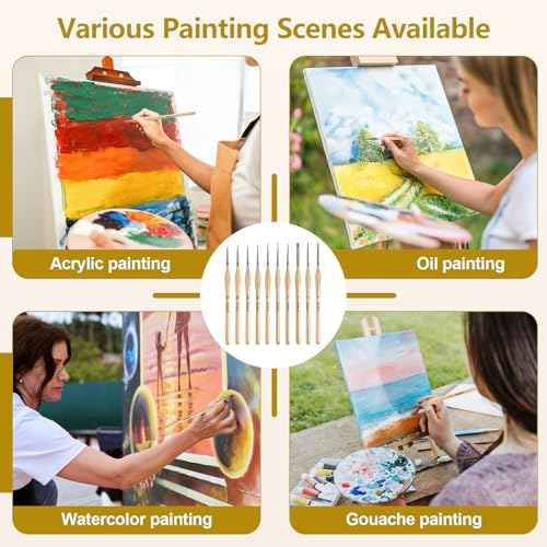 Miniature Paint Brushes, Set of 10 Pcs Paint Brushes for Acrylic Painting, Watercolor, Oil, Figurine, Craft, Models, Nail Art, Face Painting and Paint by Numbers Kit for Adults (Wood)