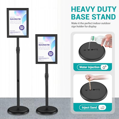 Sign Stand 11x17 inch, Adjustable Floor Standing Sign Holder, 360¡Æ Rotation Sign Holder Stand with Snap-Open Frame, Outdoor Indoor Pedestal Sign Holder Display