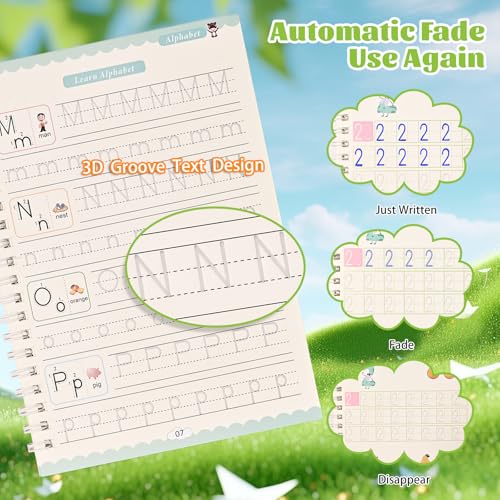 AALGO Reusable Handwriting Practice Book for Kids 5.1x7.1in – Toddler Learning Workbook with Pen & Refill