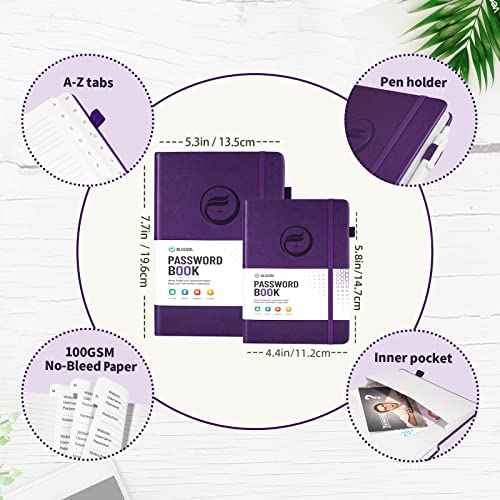 Password Book with Alphabetical Tabs, Hardcover Password Keeper, Password Notebook Organizer for Computer and Internet Address Website Login, Gifts for Home and Office, 5.3''x 7.7''- Purple