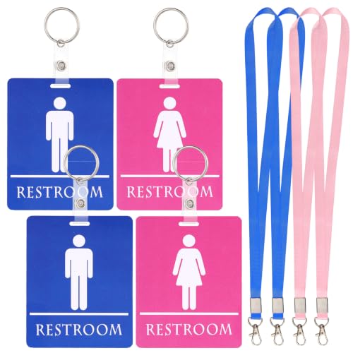 4 Pack Classroom Bathroom Passes with Keychains - Durable PVC Design for Schools & Business