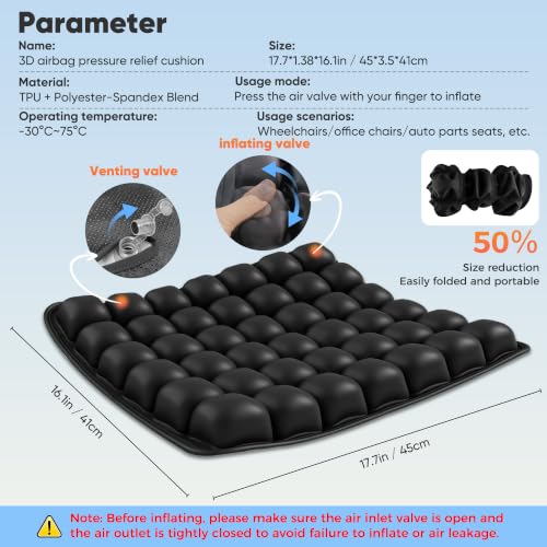 Airplane Seat Cushion with Built-in Pump - SGJHUI Black Square Travel Pad
