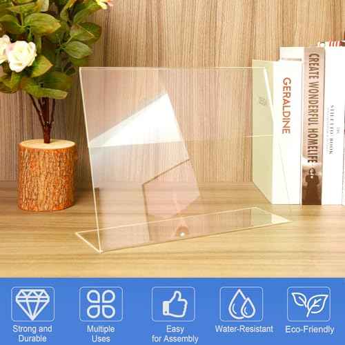 12 Pack Acrylic Sign Holder 8.5 x 11 Horizontal Slant Back Acrylic Stands for Display Plexiglass Clear Acrylic Display Stands for Ad Frame, Picture Photo Frames, Promotions, Restaurants, Office