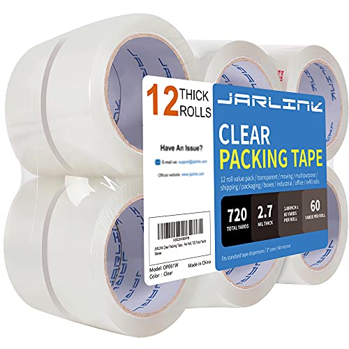 JARLINK 12 Rolls Clear Heavy Duty Packing Tape 2.7mil, 60 Yards Each