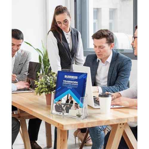 KTRIO Acrylic Brochure Holder 8.5 x 11 Clear Flyer Display Stand, Plastic Literature Holder for Trifold Brochures, Magazines, Menus, Pamphlets, Booklets, Documents, Desk or Wall Mount, 2 Pack