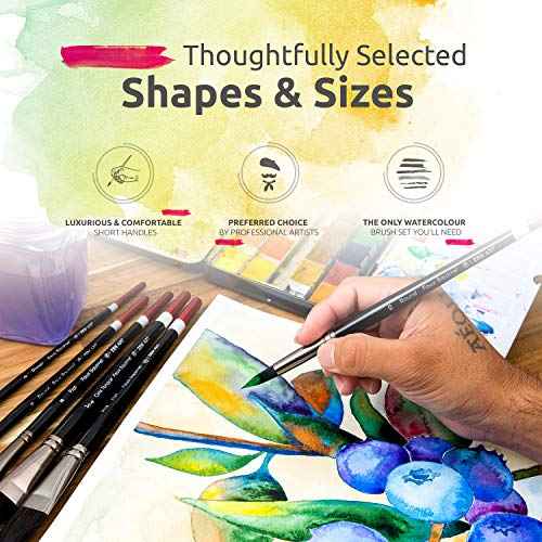 Watercolor Brushes Professional Synthetic Set - 6 Faux Squirrel Artist Watercolor Paint Brushes for Gouache, Acrylics, Ink and Wet Media. Beginner-Friendly with Great Flow Control and Snap - by ZenART