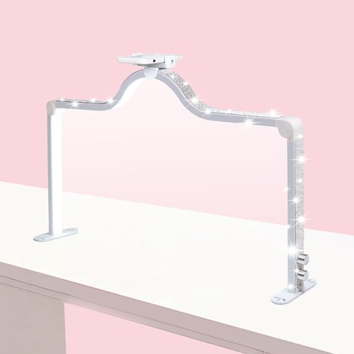 MARYRAIN 34-Inch Nail Light for Desk, 3-Level Dimming Half Moon Light, 3360LM Lamp, Adjustable with Phone Holder, Eye Protection – Ideal for Nail Techs - White