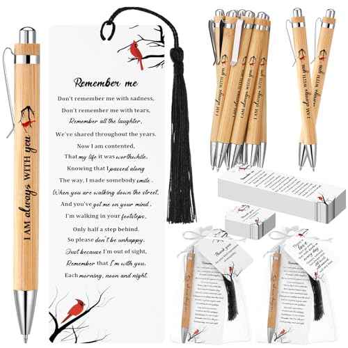 200 Pcs Cardinal Funeral Gifts Celebration of Life Gifts Set Memorial Decorations for Sympathy Include 50 Ballpoint Pens 50 Bookmark 50 Poem Cards and 50 Organza Bags