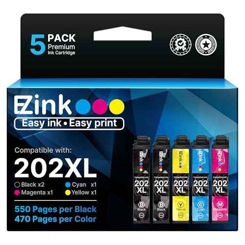 E-Z Ink Remanufactured Ink Cartridges Replacement for Epson 202 XL 202XL T202XL to use with Expression Home XP-5100 Workforce WF-2860 Printer Tray (2 Black, 1 Cyan, 1 Magenta, 1 Yellow)