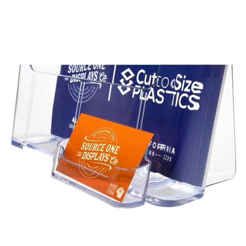 SOURCEONE.ORG Premium Brochure Holder for 8.5” Booklet – With Business Card Container – Clear Acrylic Countertop Organizer (2 Pack)