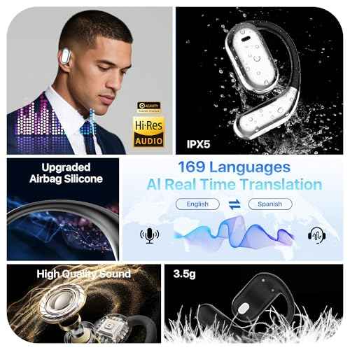 AI Translation Earbuds Real Time, 169 Languages & 8 Offline Modes, 60H Playtime Language Translator Earbuds, Audifonos Traductores Ingl?s Espa?ol for Travel Business Learning(Black)
