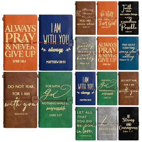 Tinlade 12 Pcs Christian Inspirational Religious Leather Journal A6 Notebook Refillable Lined Journal Appreciation Gift for Pastor Appreciation Halloween Church Men Sunday School Teacher(Classic)