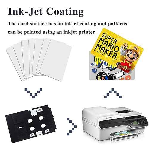 Timeskey NFC 100 PCS Inkjet PVC NFC Cards with NFC Chip NTAG215 Printable, Compatible with Epson and Canon Inkjet Printers, CR80 Blank Card, Double Sided Printing, Compatible with Amiibo and TagMo
