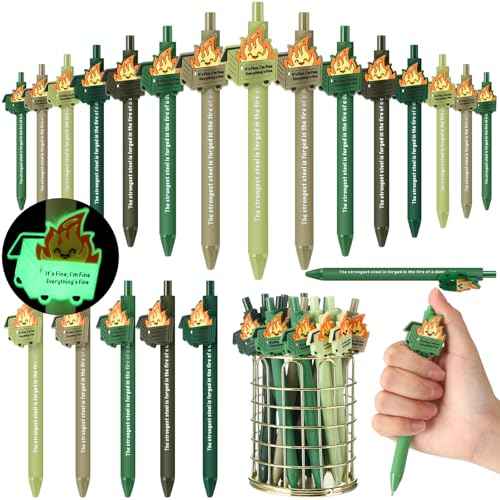 100 Pcs Dumpster Fire Pen Gifts Funny Luminous Dumpster Fire Ballpoint Pen with Saying Emotional Staff Appreciation Support Gift for Employee Coworkers Boss Student Teacher