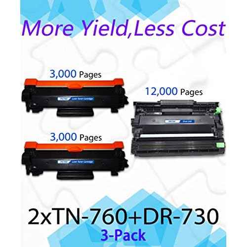 EASYPRINT Compatible 2-Pack TN760 TN-760 Toner Cartridge & 1-Pack DR-730 DR730 Drum Unit Used for Brother DCP-L2550DW HL-L2350DW L2370DW L2390DW L2395DW MFC-L2710DW, (Total 3-Pack, Toner with Drum)