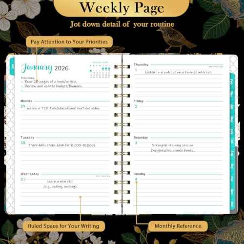 2026 Planner - 2026 Planner Weekly and Monthly, Jan.2026 - Dec.2026, 6.5" x 8.5", Planner 2026, 2026 Weekly Monthly Planner with Green Tabs, Twin-wire Binding, Back Pocket