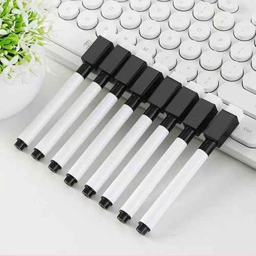 Fine tip Dry Erase Black Markers with Magnetic Cap and Eraser, Perfect for Dry Erase Boards and Whiteboards Pack of 8