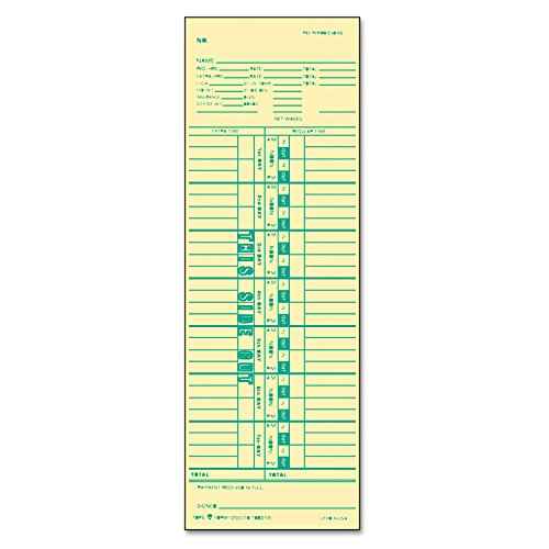 TOPS Time Cards, Weekly, 1-Sided, Numbered Days, 3-1/2" x 10-1/2", Manila, Green Print, 500-Count (1255)