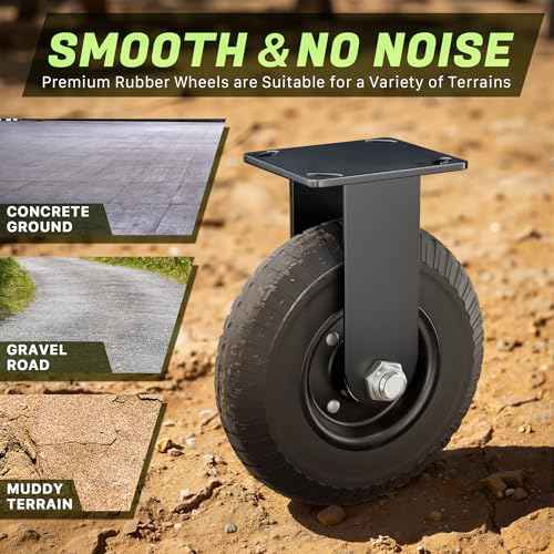 Fixed 8inch Caster Wheel Set of 2, 1100lb Heavy Duty Caster Wheels with Solid Rubber, Plate Casters with Double Ball Bearing and Knobby Tread Suitable for Workbench, Dolly, Cart & Chicken Coop