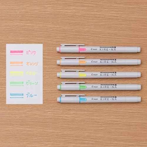 PILOT KIRE-NA Highlighter Set, Basic 5 Colors, Chisel and Fine Tip, Quick-Dry Pigment Ink, SKIW-1-5C1
