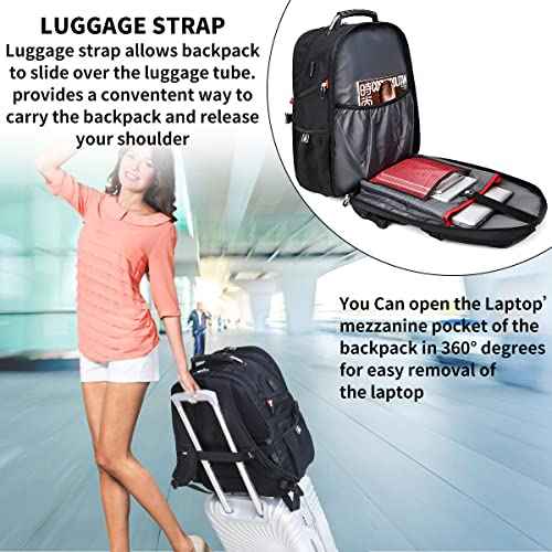 SHRRADOO Extra Large 50L Travel Laptop Backpack with USB Charging Port, College High School Backpack Airline Approved Business Work Bag Fits 17 Inch Computer for Men Women