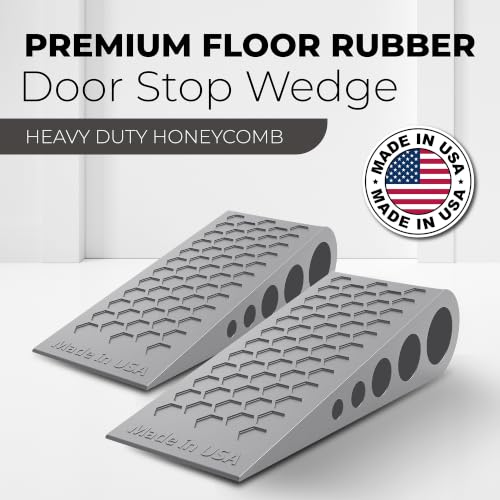Gray 2-Pack Heavy Duty Rubber Door Stops for Bottom of Door - Non-Slip Honeycomb Design, Ideal for Carpet & Tile, Made in USA