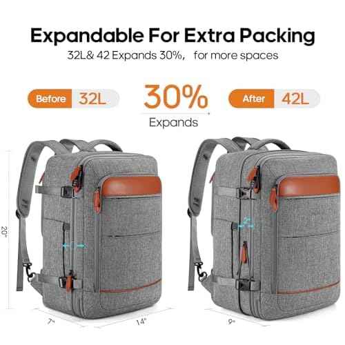 Bagsure Travel Backpack Carry On Backpack 42L Flight Approved, Expandable Laptop Backpack with Packing Cubes & Shoe Pocket, Water Resistant Luggage Backpack for Men Women, TSA Approved, Large Backpack