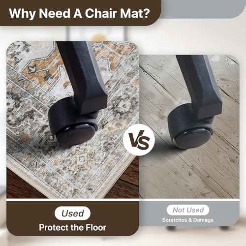48"x60" Office Chair Mat for Hardwood Tile Floor, Under Desk Carpet Protector for Rolling Computer Chair Mat, Machine Washable Area Rug, Anti-Slip 1/5" Thick Low Pile Thin Vinyl Floor Mat, Taupe