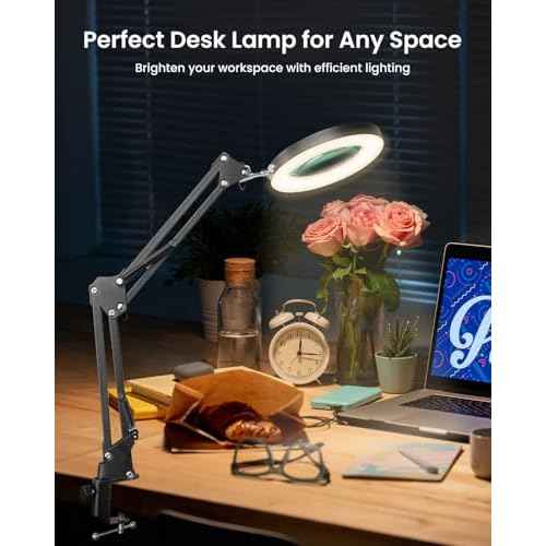 UBeesize 10X Magnifying Glass with Light and Stand, Lighted Magnifying Glasses for Close Work, Reading, Crafts, Jewelry, Sewing, Soldering, Desk Lamp with Clamp with Adjustable Brightness