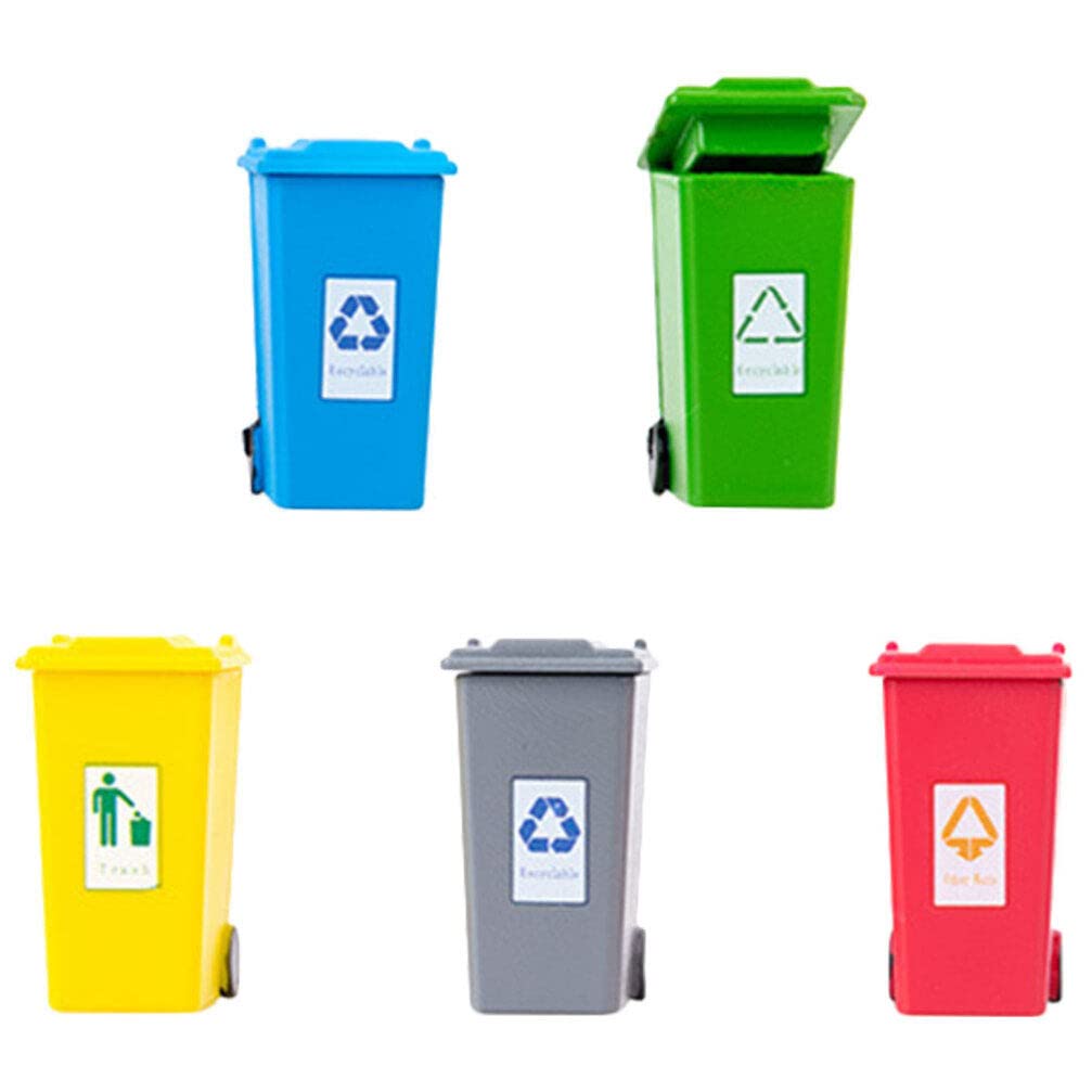 SHINEOFI Miniature Garbage Cans Mini Trash Can Toys with Opened Lids Simulation Curbside Waste Bin Model for Kids Toys Mini Recycle Bin Dollhouse Decor 1: 87 Scale