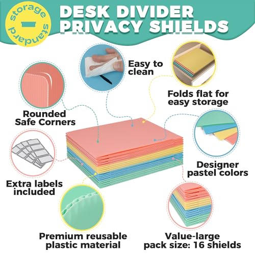 16 Pack Desk Privacy Folders for Students Desk Divider - Designer Pastel Color Privacy Folders for Students - Easy to Clean Strong Plastic Privacy Shield Desk Dividers for Students Classroom Supplies