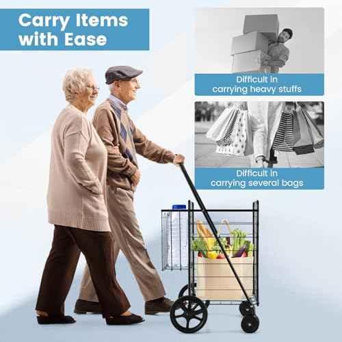 Flat Folding Shopping Cart, 130 LBS Heavy Duty Utility Cart W/ 360¡Æ Swivel Front Wheels, 24" x 23" x 40" Foldable Grocery Cart for Laundry, Shopping, Groceries